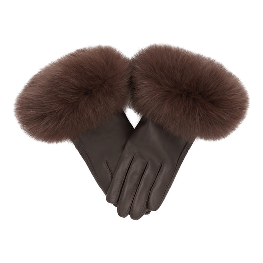 LEATHER GLOVES WITH FUR // DARK BROWN