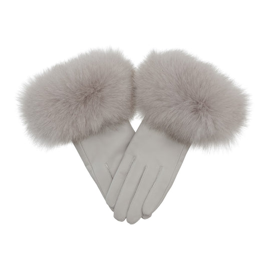 Pelshandsker i lammeskind med rævepels.