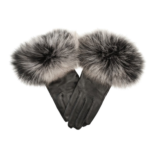 LEATHER GLOVES WITH FUR // SILVER