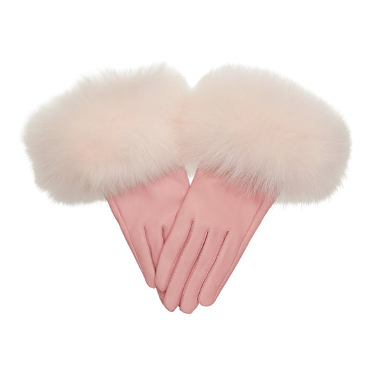 LEATHER GLOVES WITH FUR // PINK