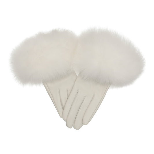 LEATHER GLOVES WITH FUR // WHITE