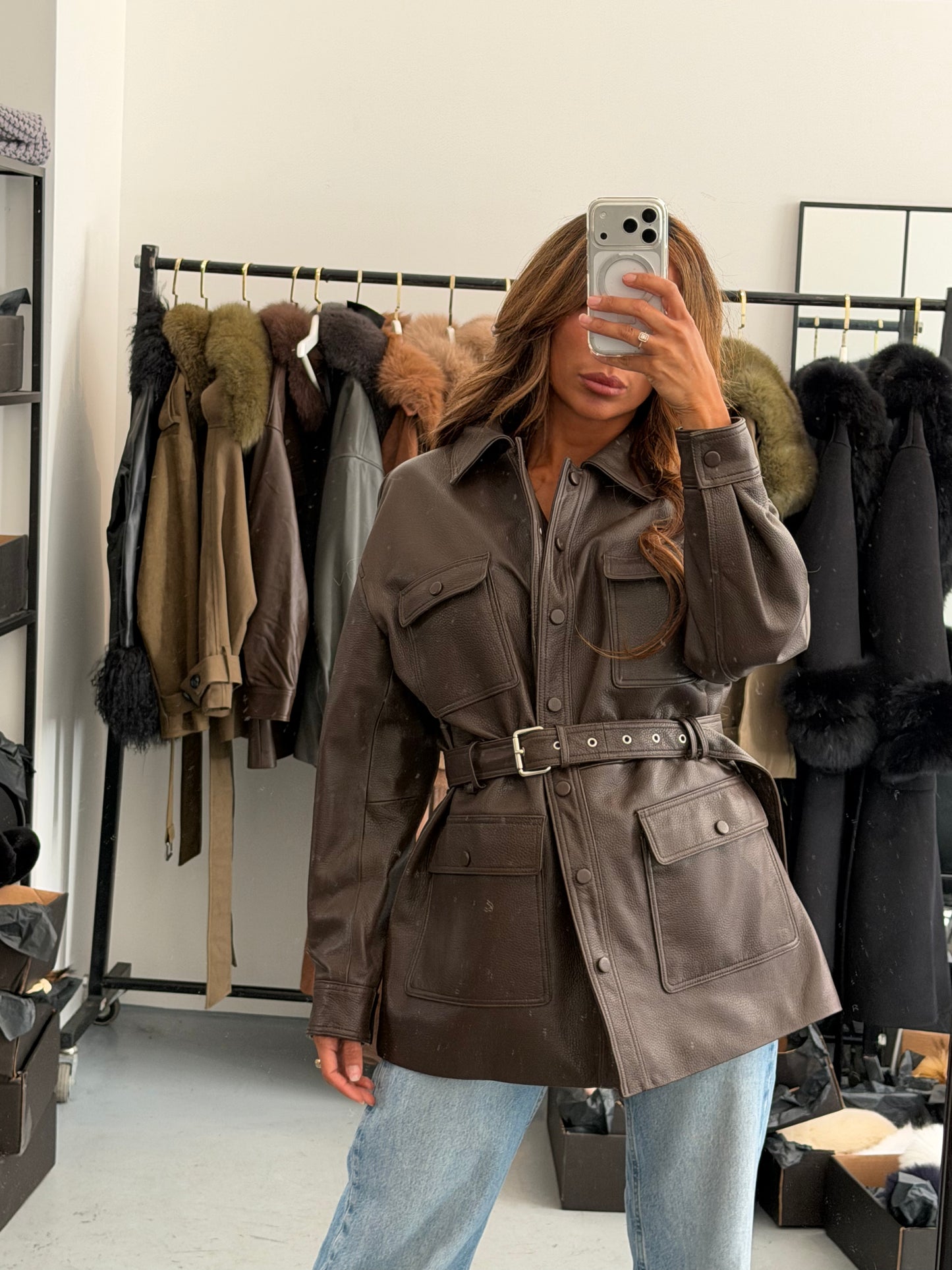 STELLA LEATHER JACKET // BROWN WITHOUT FUR