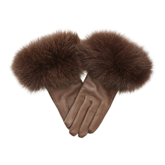 Pelshandsker i lammeskind og rævepels