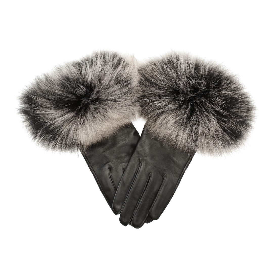 LEATHER GLOVES WITH FUR // SILVER