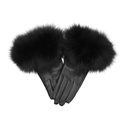 LEATHER GLOVES WITH FUR // BLACK